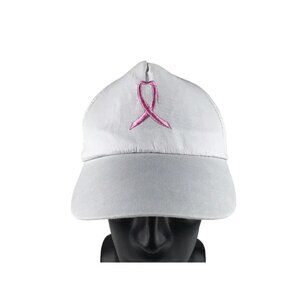 Greenbrier International Womens White Pink Ribbon Embroidered Baseball Cap‎ OS